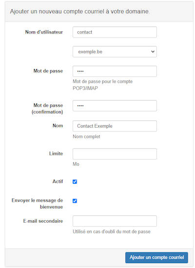 PostfixAdmin création d'un compte mail